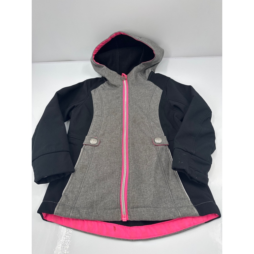 ZeroXposur Girls Softshell Hooded Jacket Gray Black Pink Fleece Lined Size 4/5